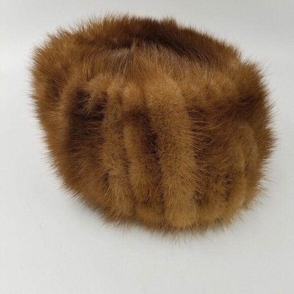 Vintage 60s Miss Alexis Mink Hat Fitted Beanie Brown Fur 7\